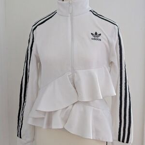 Adidas White Jacket with Black Stripes - Size XS